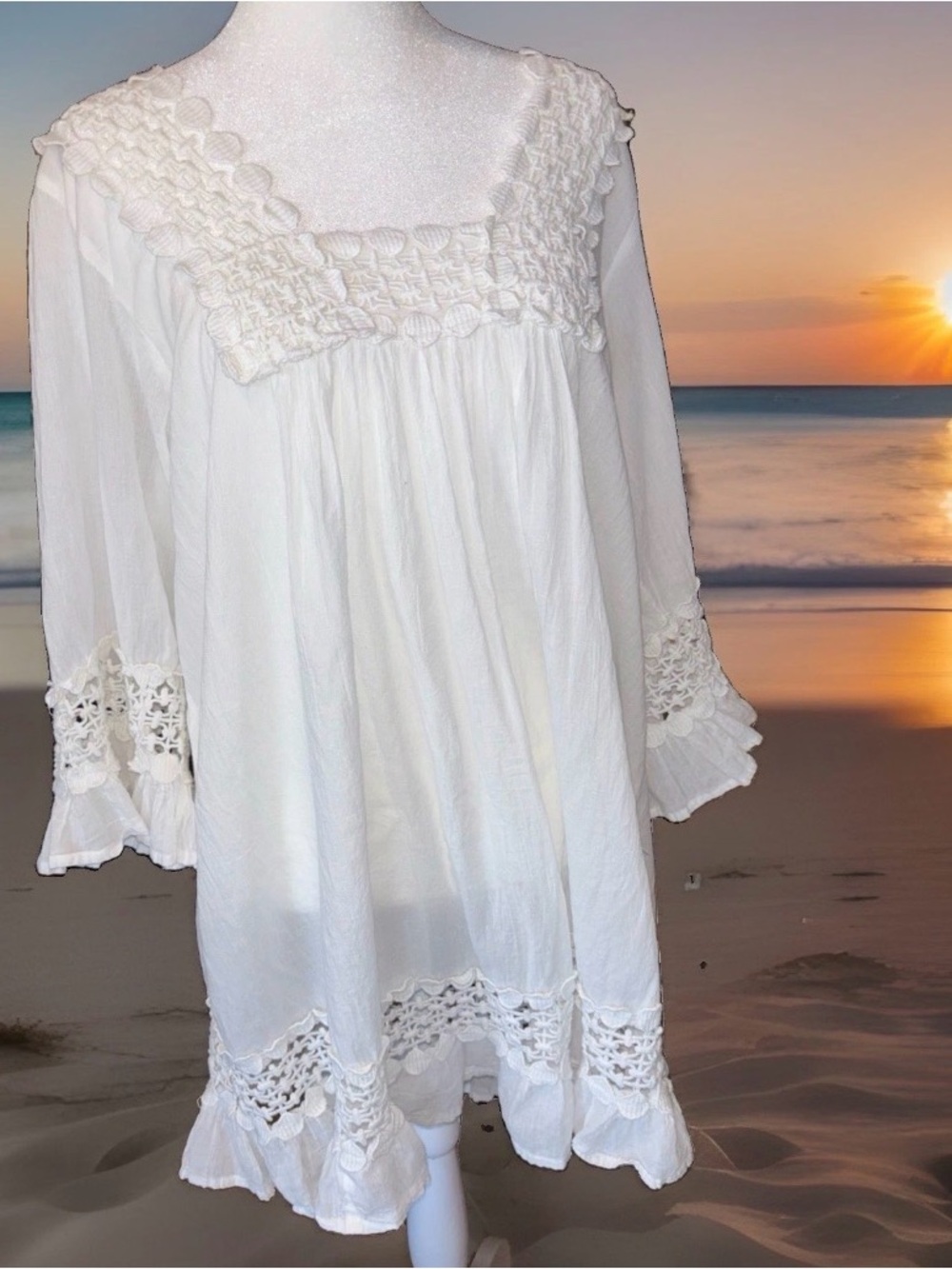White Crochet-Trim Beach Coverup Tunic